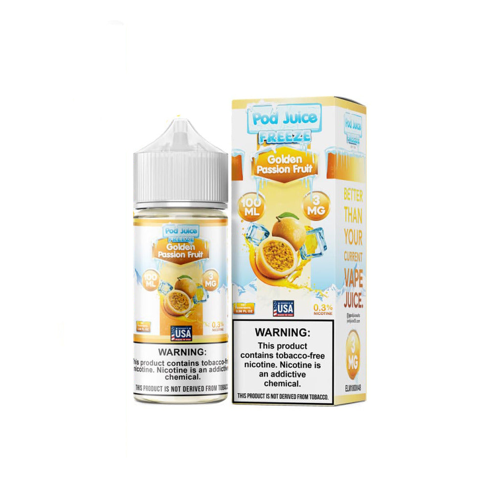 Pod Juice Series E-Liquid 100mL (Freebase) | 3mg Golden Passion Fruit Freeze with Packaging
