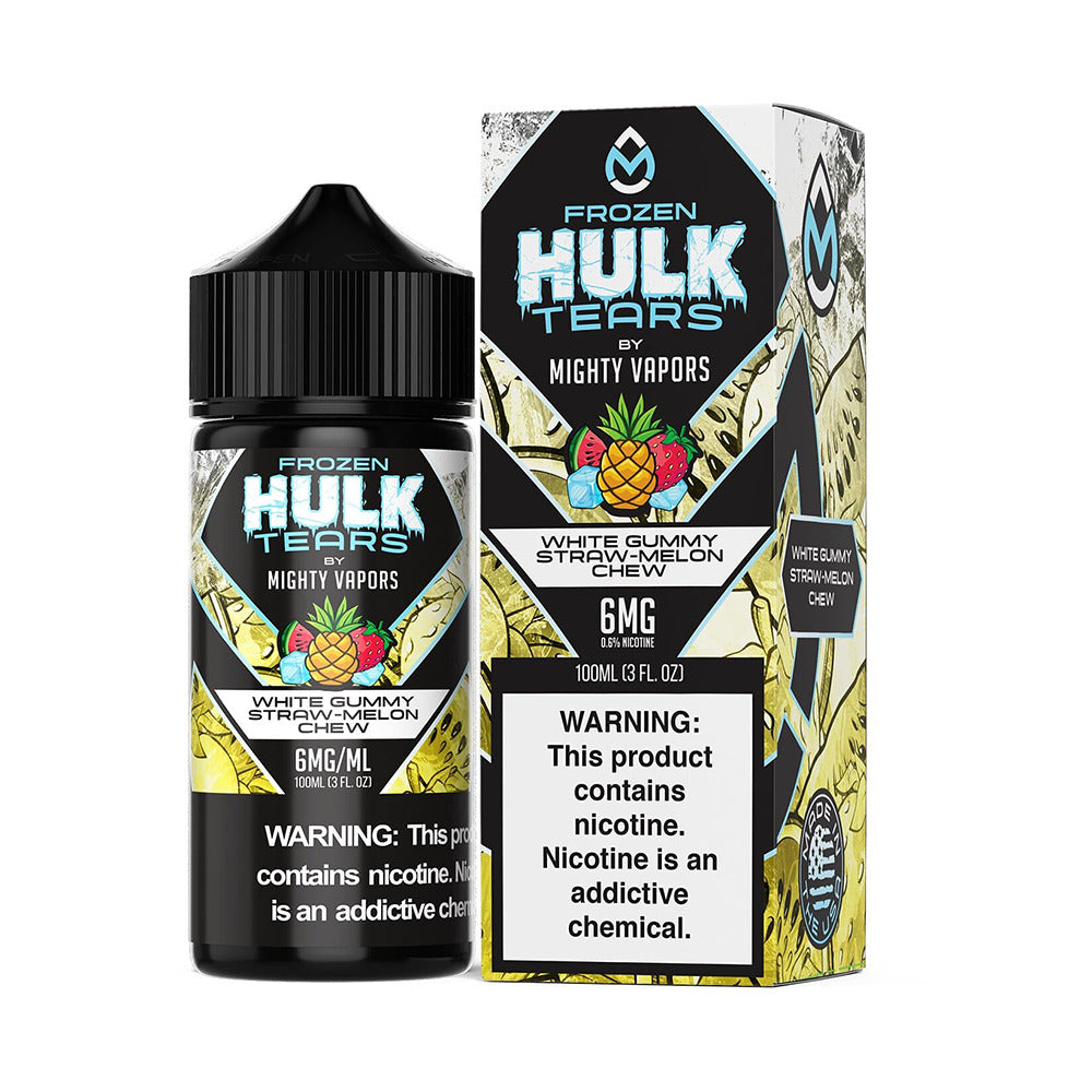 Mighty Vapors Hulk Tears E-Juice 100mL (Freebase) | White Gummy Straw Melon Chew with packaging with Packaging