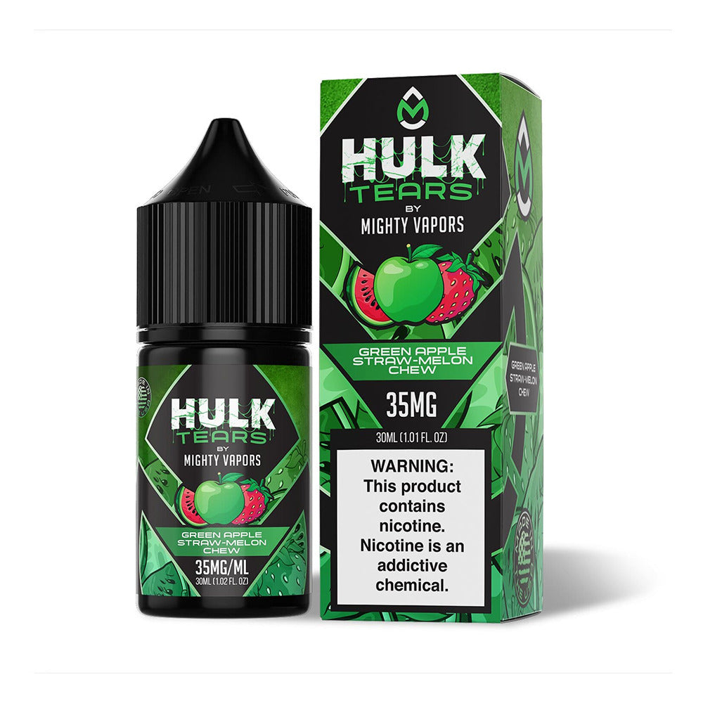 Mighty Vapors Hulk Tears Salt Series E-Liquid 30mL (Salt Nic) | Green Apple Straw Melon Chew with packaging