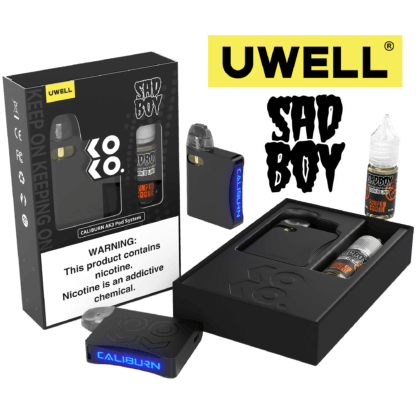 Uwell Caliburn AK3 Kit + A3S 0.8ohm Pods (x2) + Daddy’s Vapor 10mL Salts 50mg | Pumpkin Cookie with packaging