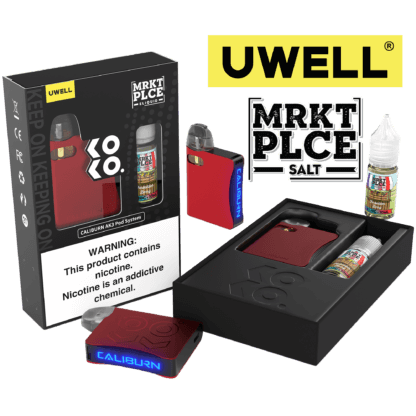 Uwell Caliburn AK3 Kit + A3S 0.8ohm Pods (x2) + Daddy’s Vapor 10mL Salts 50mg | Forbidden Berry with packaging