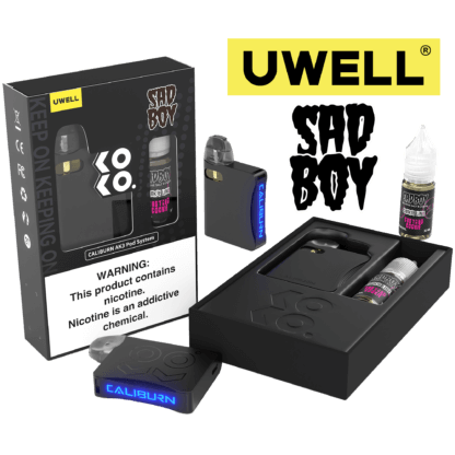 Uwell Caliburn AK3 Kit + A3S 0.8ohm Pods (x2) + Daddy’s Vapor 10mL Salts 50mg | Custard Cookie with packaging