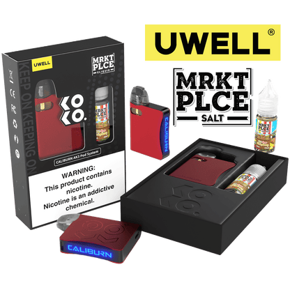 Uwell Caliburn AK3 Kit + Daddy’s Vapor 10mL Salts 50mg | Fuji Pear Mangoberry with Packaging