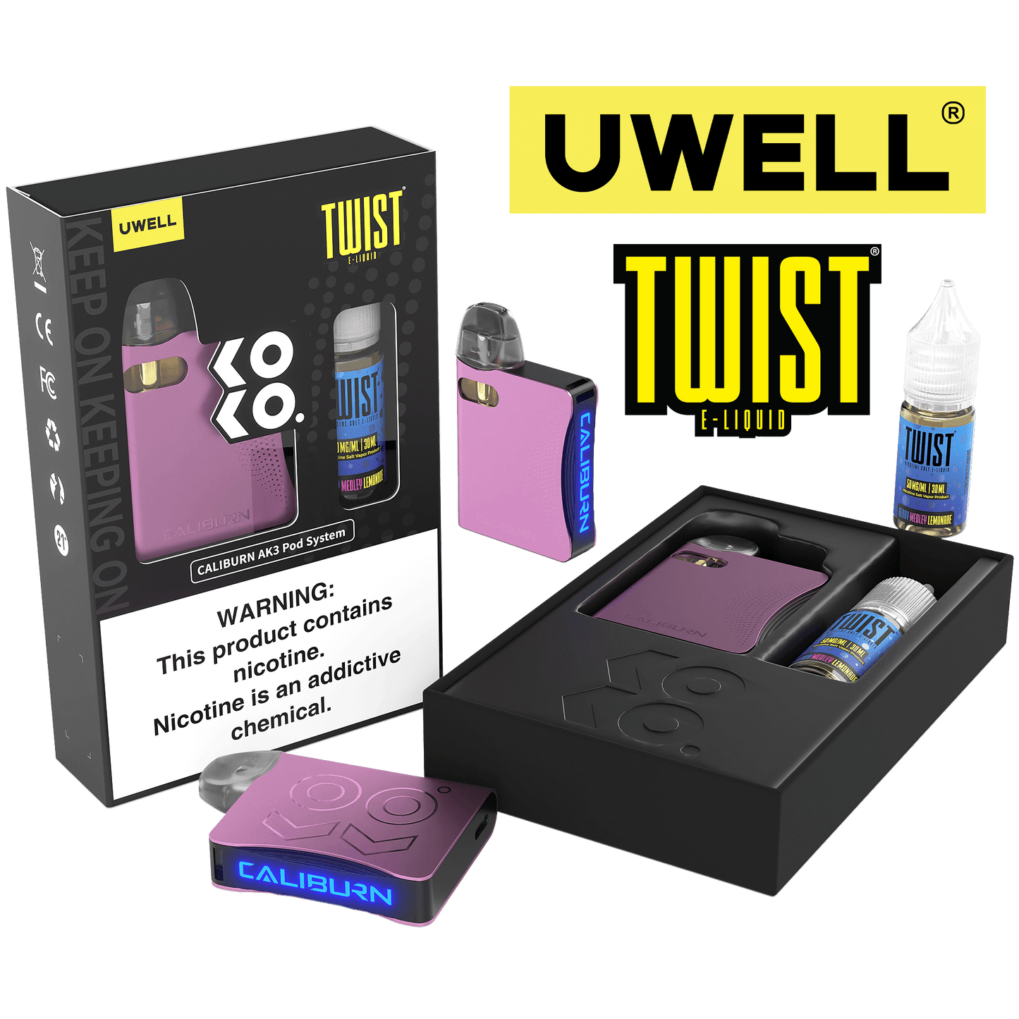 Uwell Caliburn AK3 Kit + Daddy’s Vapor 10mL Salts 50mg | Berry Medley Lemonade