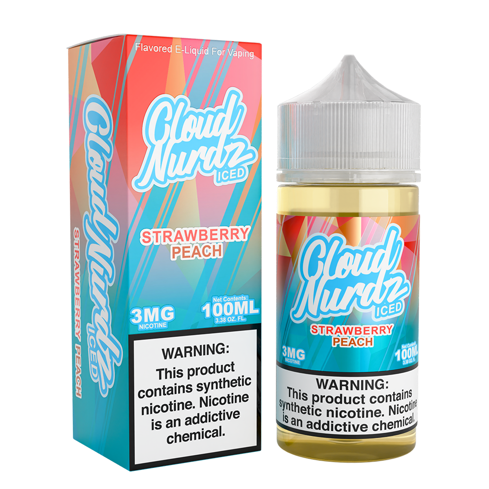 Cloud Nurdz Series E-Liquid 100mL (Freebase) | 0mg - Strawberry Peach Ice with packaging