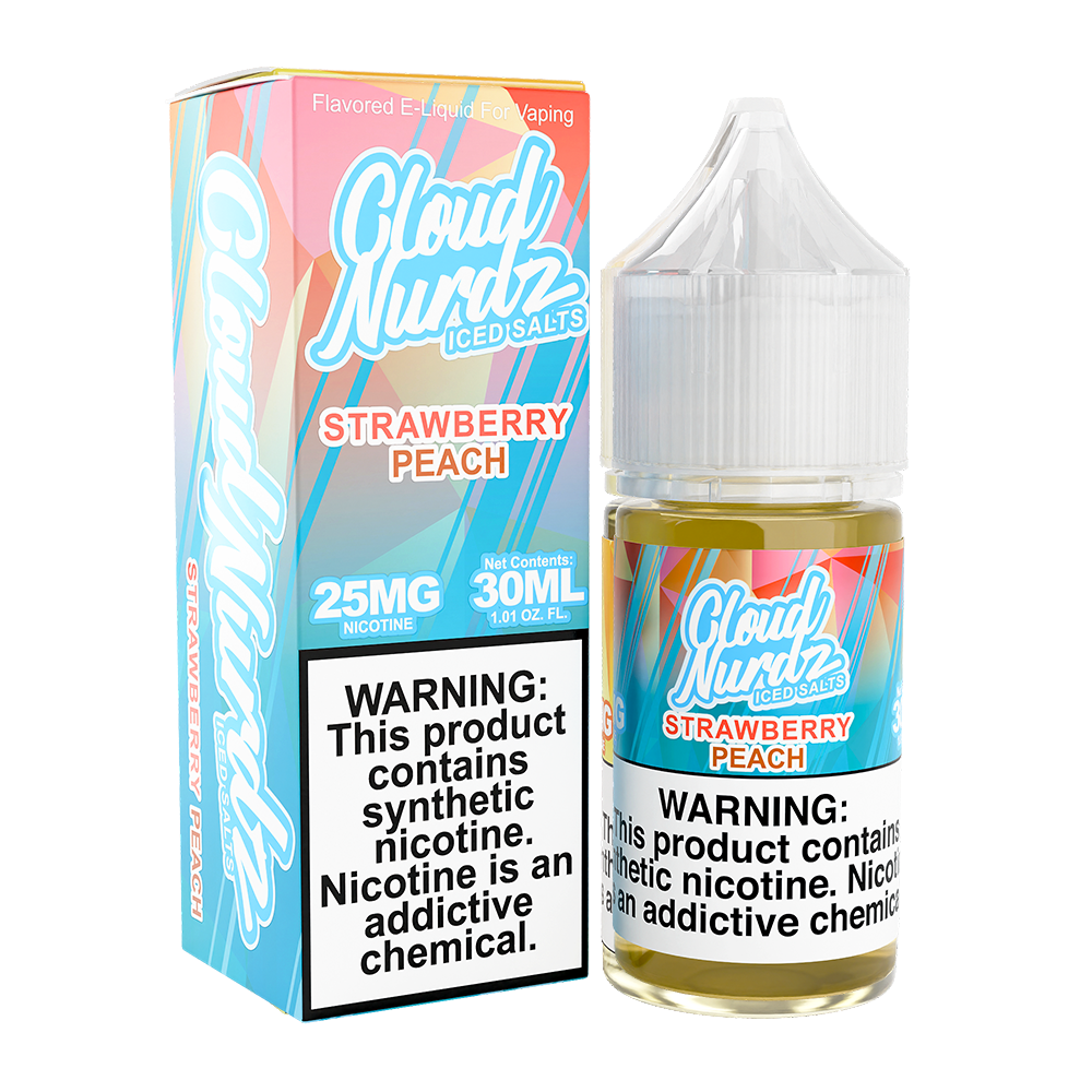 Cloud Nurdz Salt Series E-Liquid 30mL (Salt Nic) - Strawberry Peach Ice with packaging