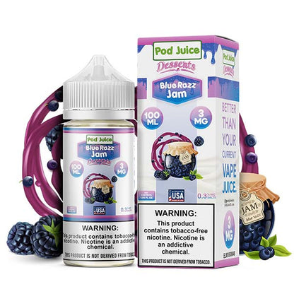 Pod Juice Series E-Liquid 100mL (Freebase) | 3mg Blue Razz Jam with Packaging