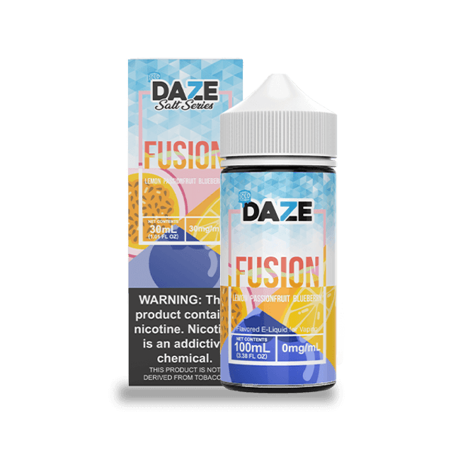 7Daze Fusion Series E-Liquid 100mL (Freebase) Lemon Passionfruit Blueberry Iced with packaging