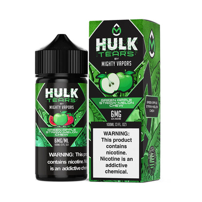 Mighty Vapors Hulk Tears E-Juice 100mL (Freebase) | Green Apple Straw Melon Chew with Packaging