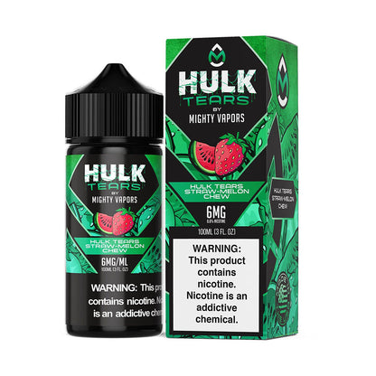 Mighty Vapors Hulk Tears E-Juice 100mL (Freebase) | Hulk Tears Straw Melon Chew with Packaging