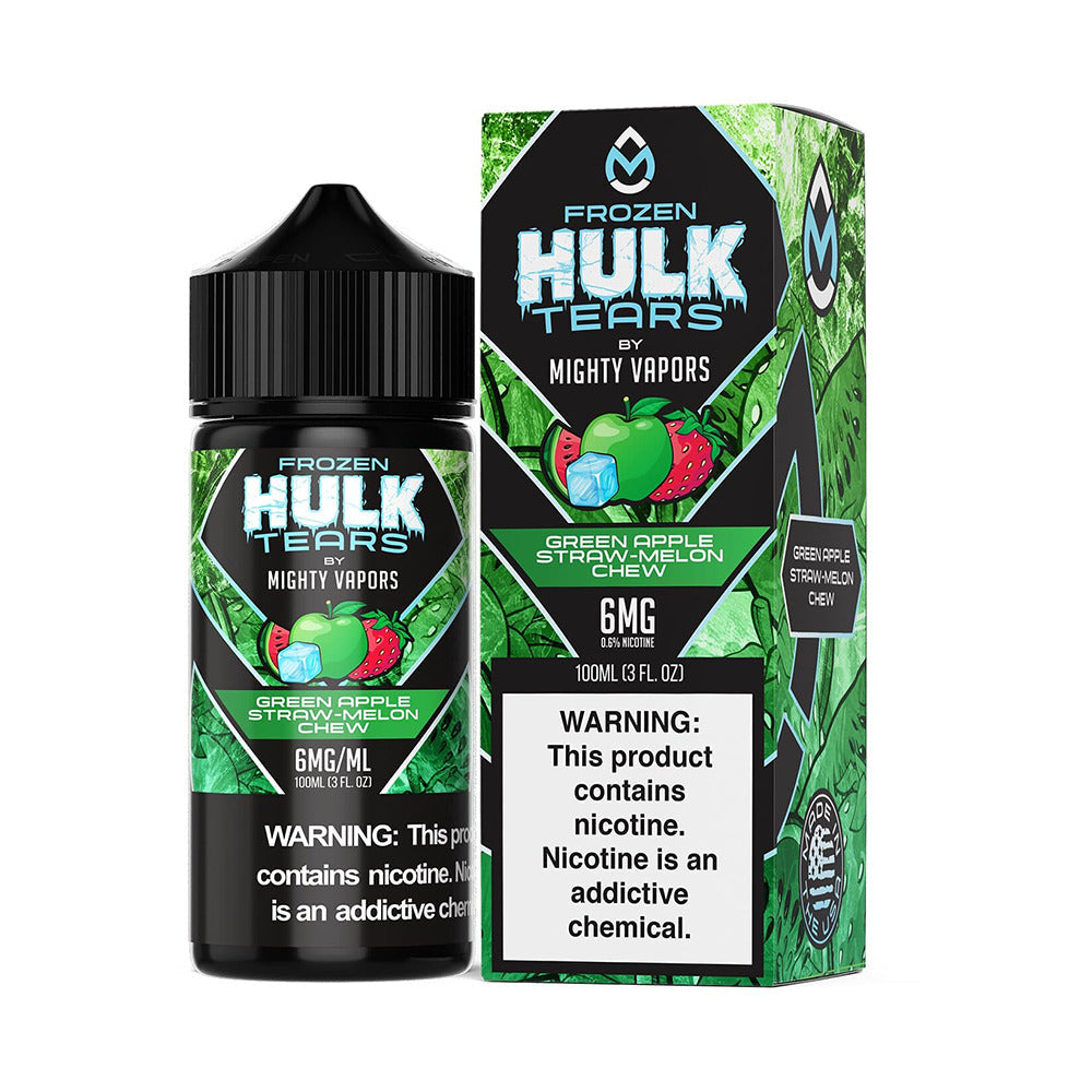 Mighty Vapors Hulk Tears E-Juice 100mL (Freebase) | Frozen Green Apple Straw Melon Chew with Packaging