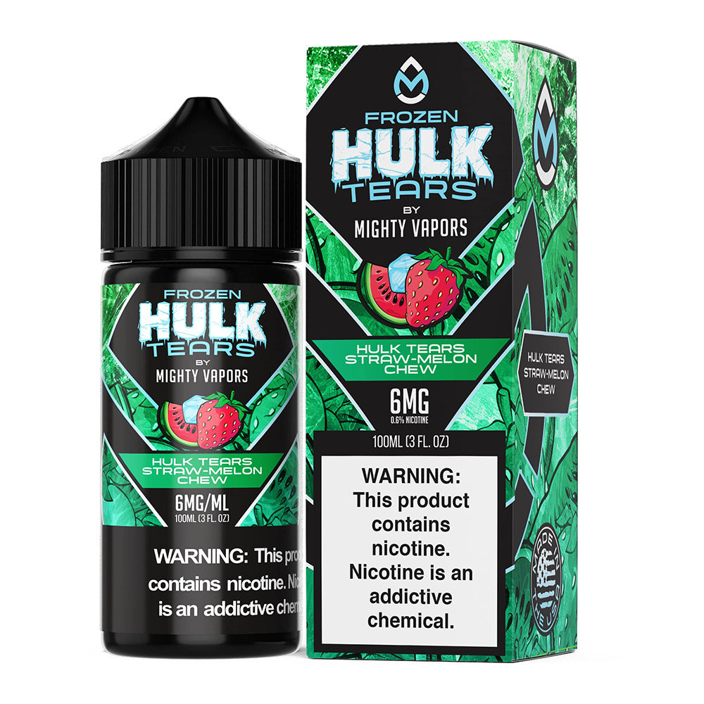 Mighty Vapors Hulk Tears E-Juice 100mL (Freebase) | Frozen Hulk Tears Straw Melon Chew with Packaging