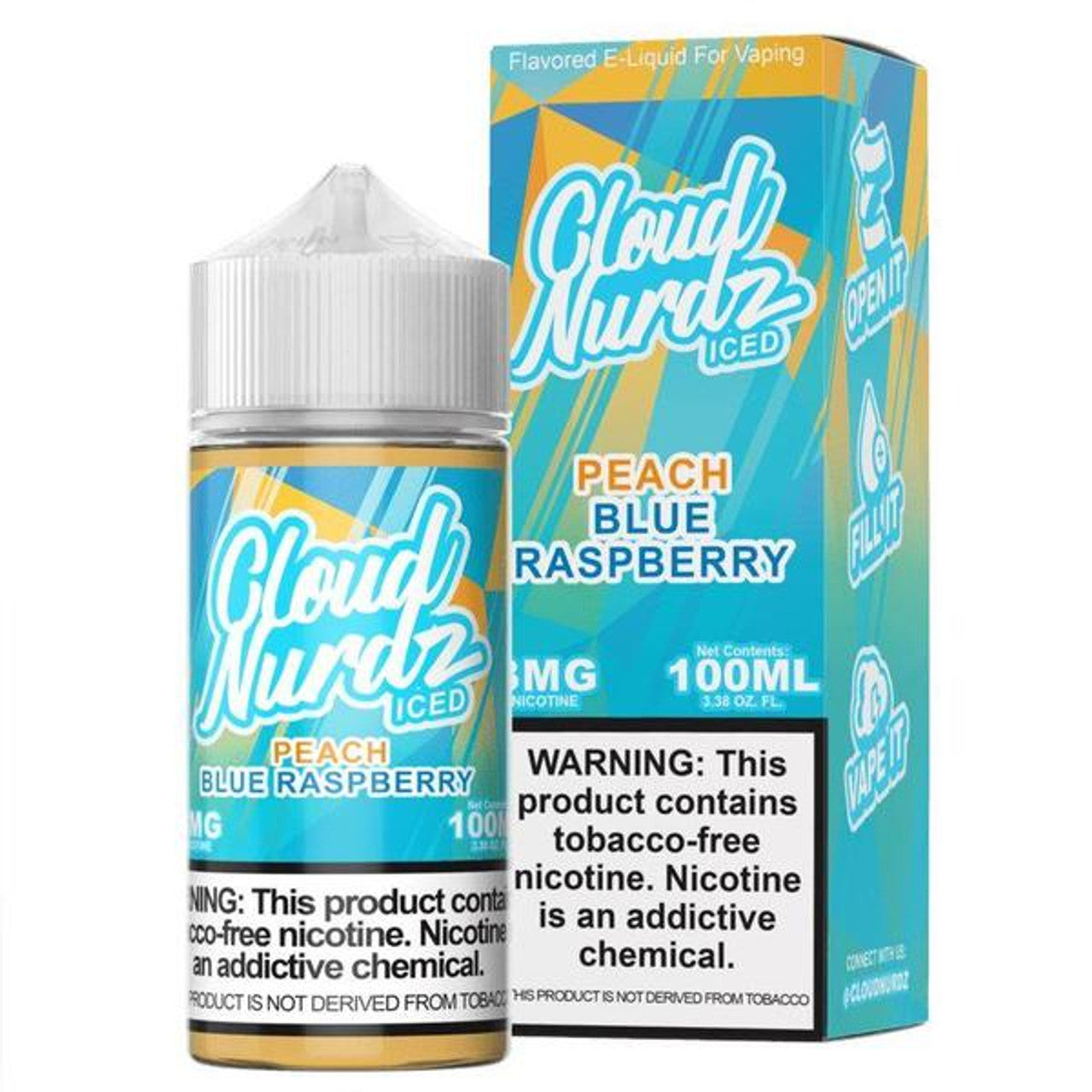 Cloud Nurdz Series E-Liquid 100mL Peach Blue Razz Iced with packaging