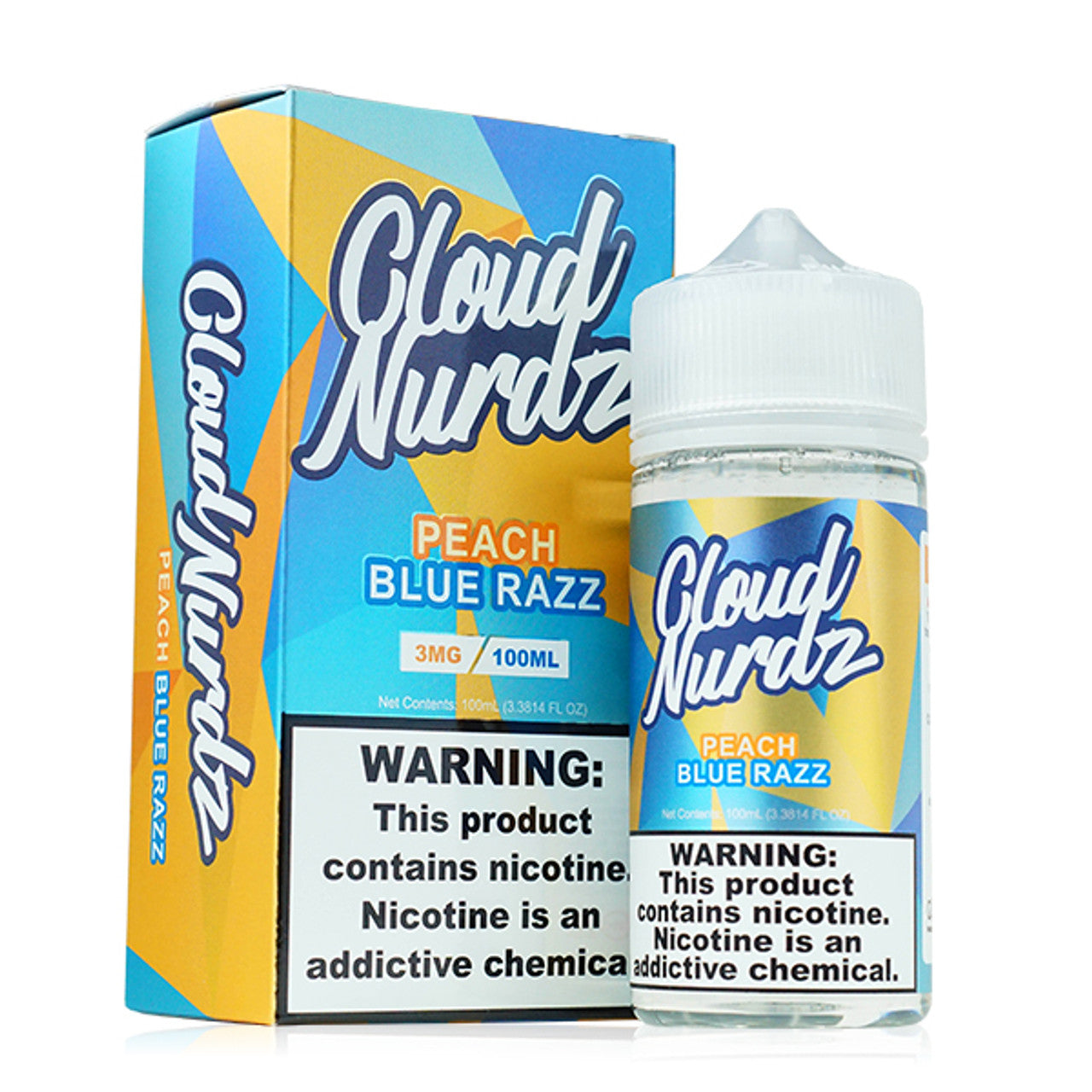 Cloud Nurdz Series E-Liquid 100mL Peach Blue Razz with packaging