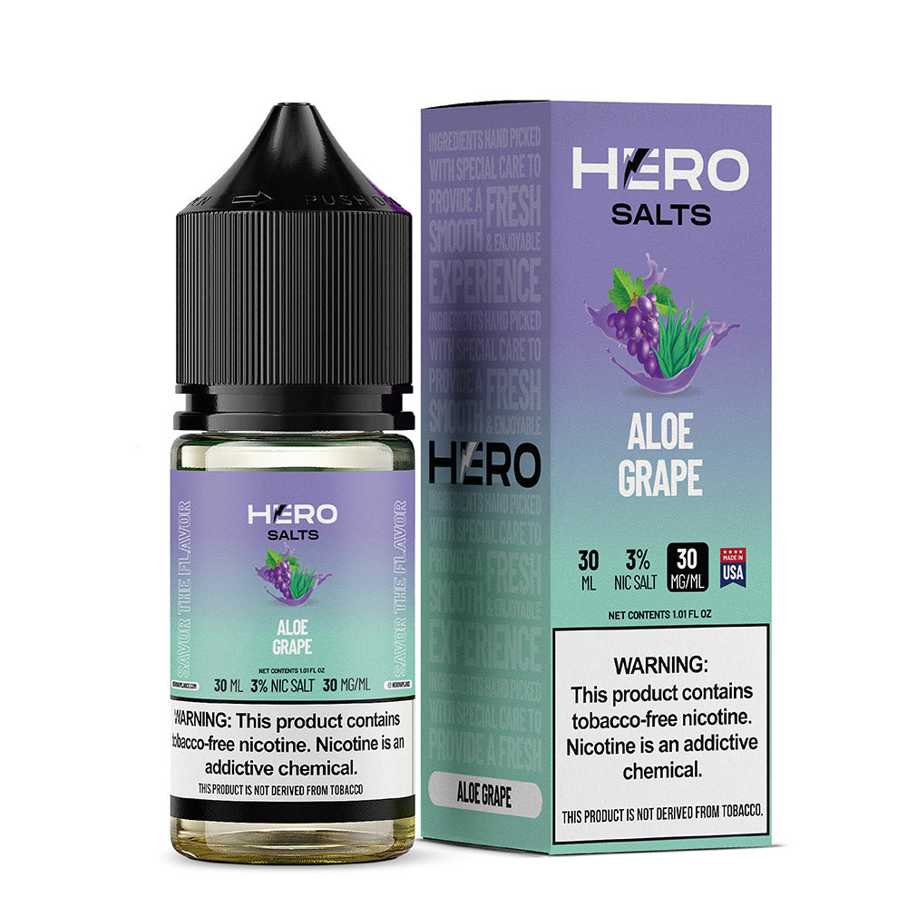 Hero E-Liquid 30mL (Salts) | 30mg Aloe Grape with packaging