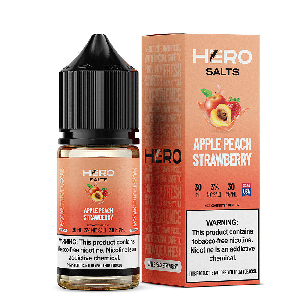 Hero E-Liquid 30mL (Salts) | 30mg Apple Peach Strawberry with packaging