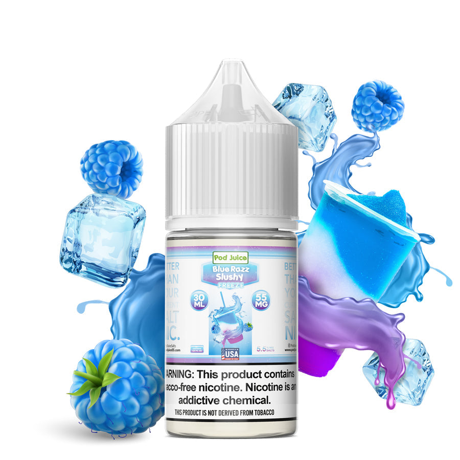 Pod Juice Salt Series E-Liquid 30mL Blue Razz Slushy Freeze bottle