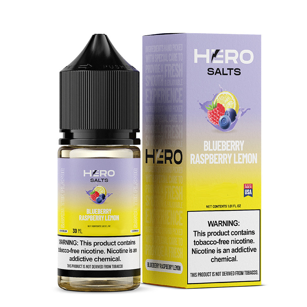 Hero E-Liquid 30mL (Salts) | 30mg Blueberry Raspberry Lemon with packaging