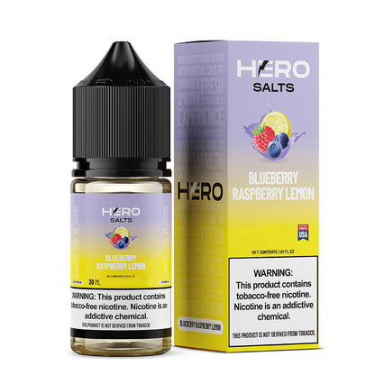 Hero E-Liquid 30mL (Salts) | 30mg Blueberry Raspberry Lemon with packaging
