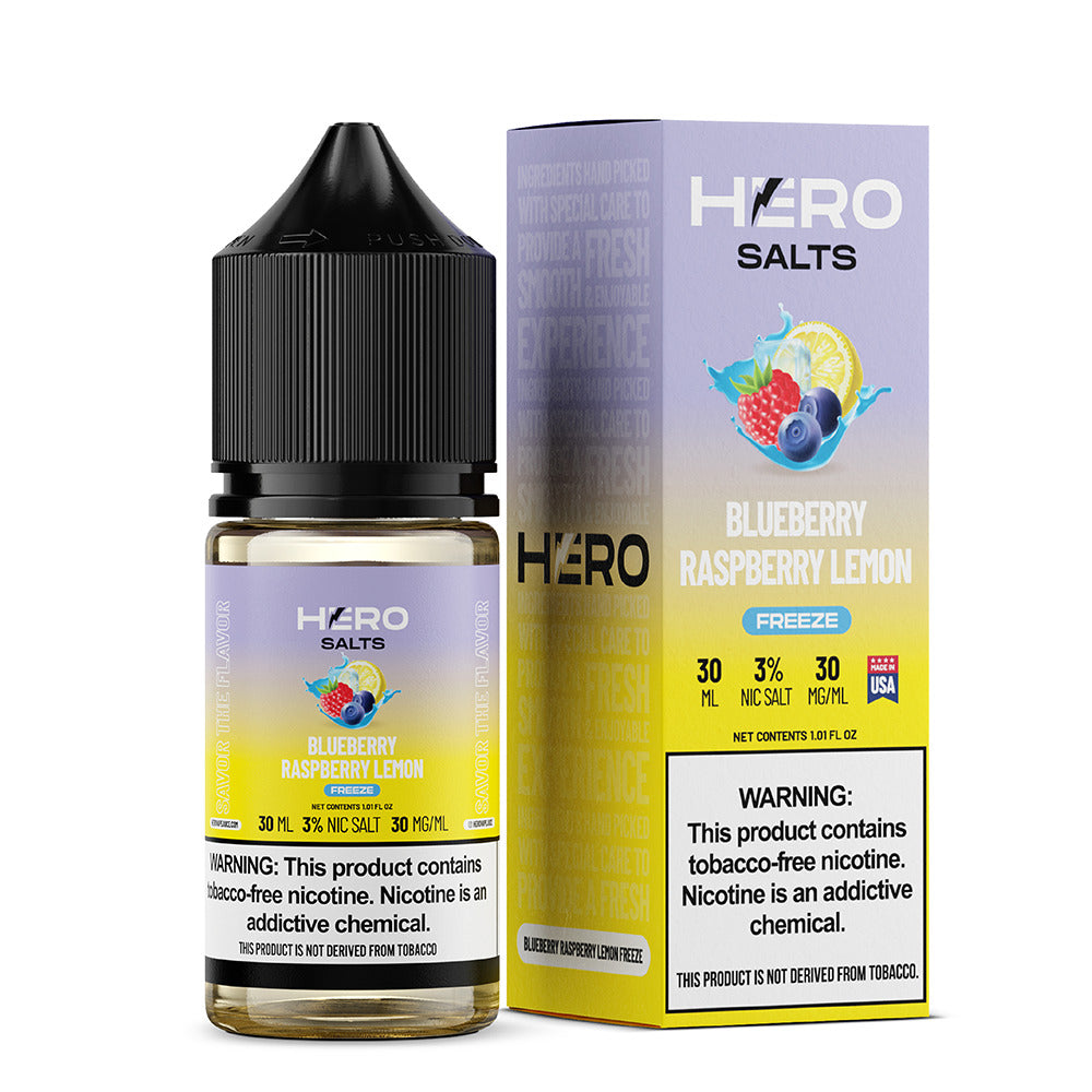 Hero E-Liquid 30mL (Salts) | 30mg Blue Raspberry Lemon Freeze with packaging