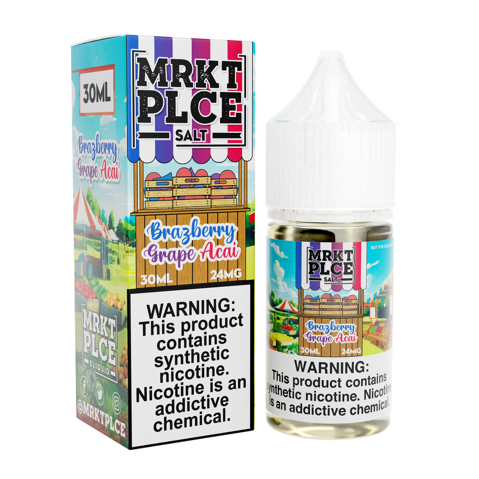 MRKT PLCE Salt Series E-Liquid 30mL (Salt Nic) | Brazberry Grape Acai with packaging