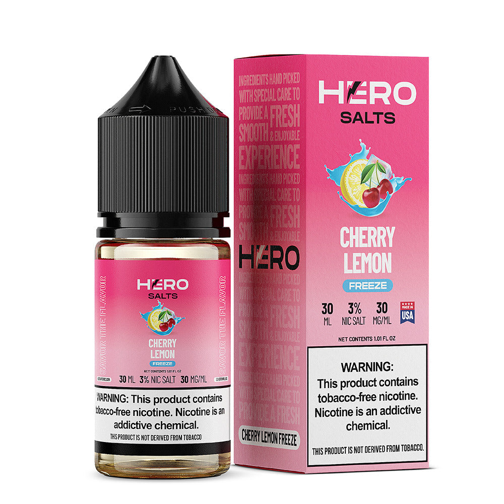 Hero E-Liquid 30mL (Salts) | 30mg Cherry Lemon Freeze with packaging