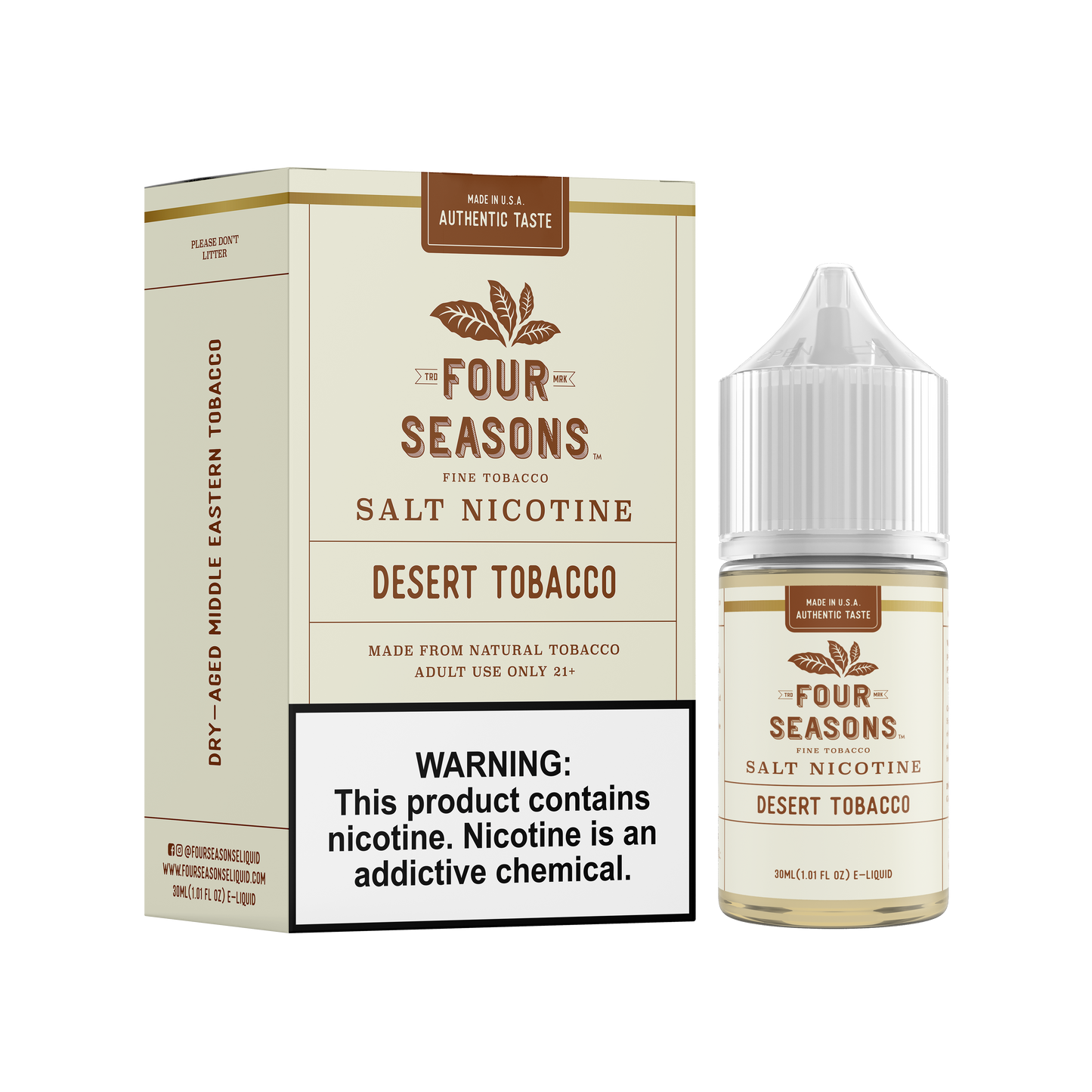 Four Seasons Salt Series E-Liquid 30mL (Salt Nic) | Desert Tobacco with Packaging
