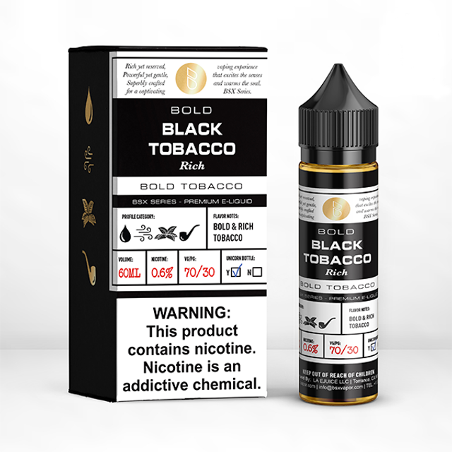 GLAS BSX TFN Series E-Liquid 60mL (Freebase) Bold Rich Black Tobacco with packaging