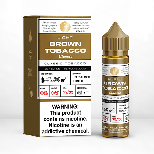 GLAS BSX TFN Series E-Liquid 60mL (Freebase) Light Classic Brown Tobacco with packaging