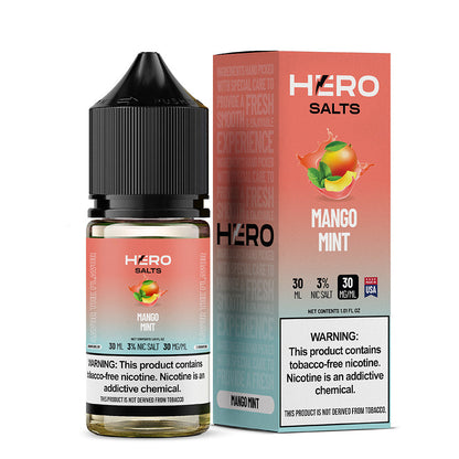 Hero E-Liquid 30mL (Salts) | 30mg Mango Mint with pacakging