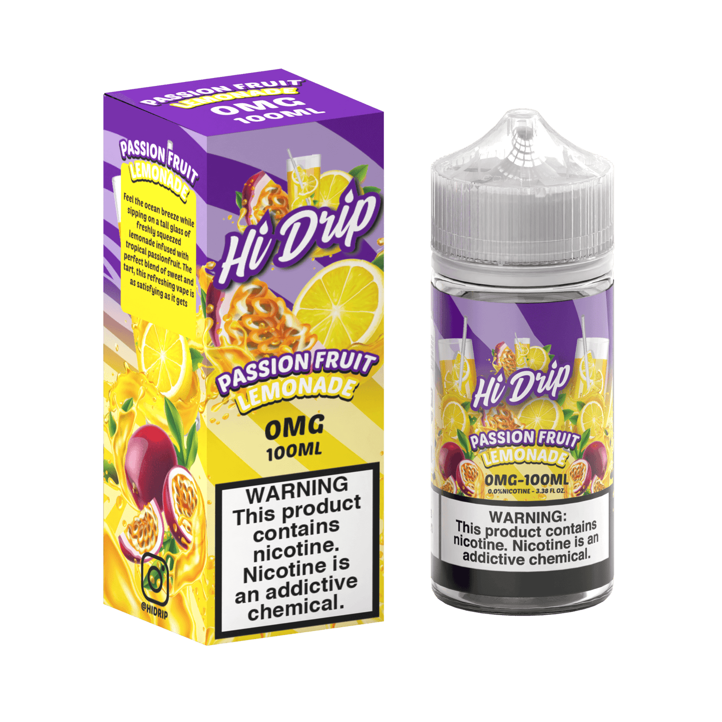 Hi-Drip Series E-Liquid 100mL (Freebase) | Passionfruit Lemonade with packaging