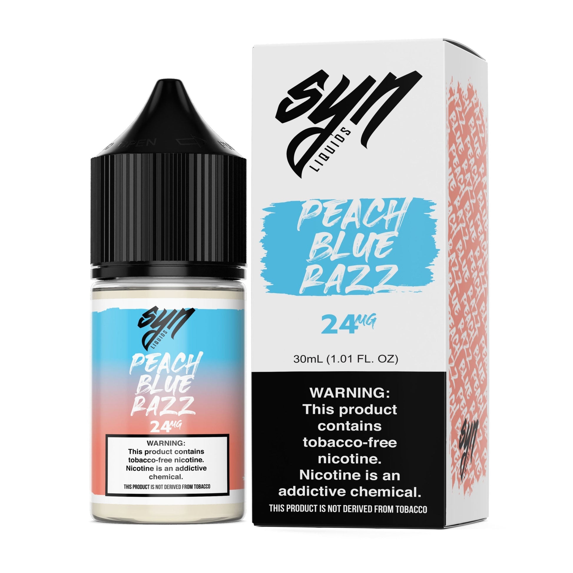 Syn Liquids Salt Series E-Liquid 30mL | Peach Blue Razz with packaging