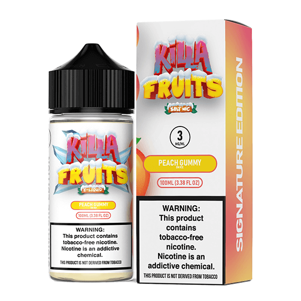 Killa Fruits Signature TFN Series E-Liquid 100mL (Freebase) | Peach Gummy on Ice with packaging