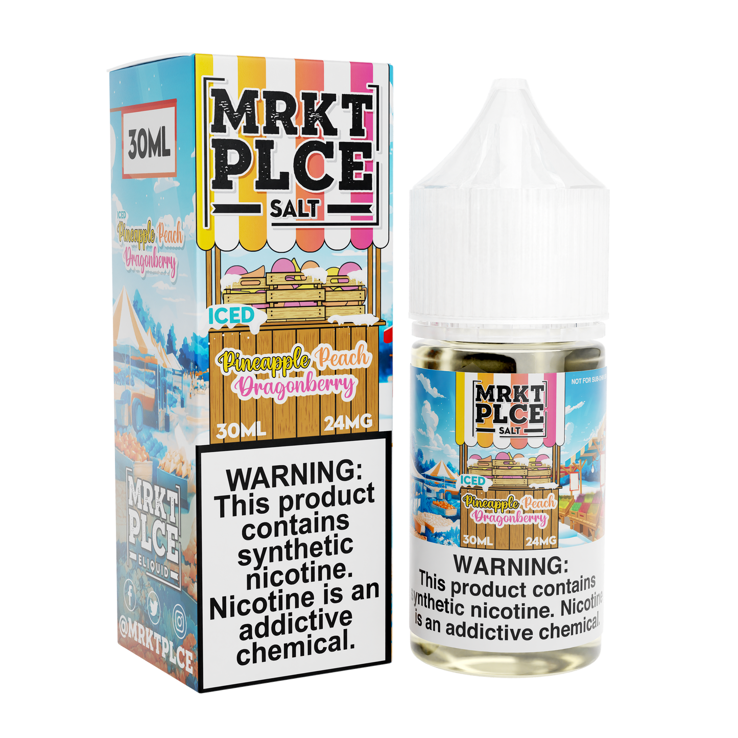 MRKT PLCE Salt Series E-Liquid 30mL (Salt Nic) | Iced Pineapple Peach Dragon Berry  with packaging