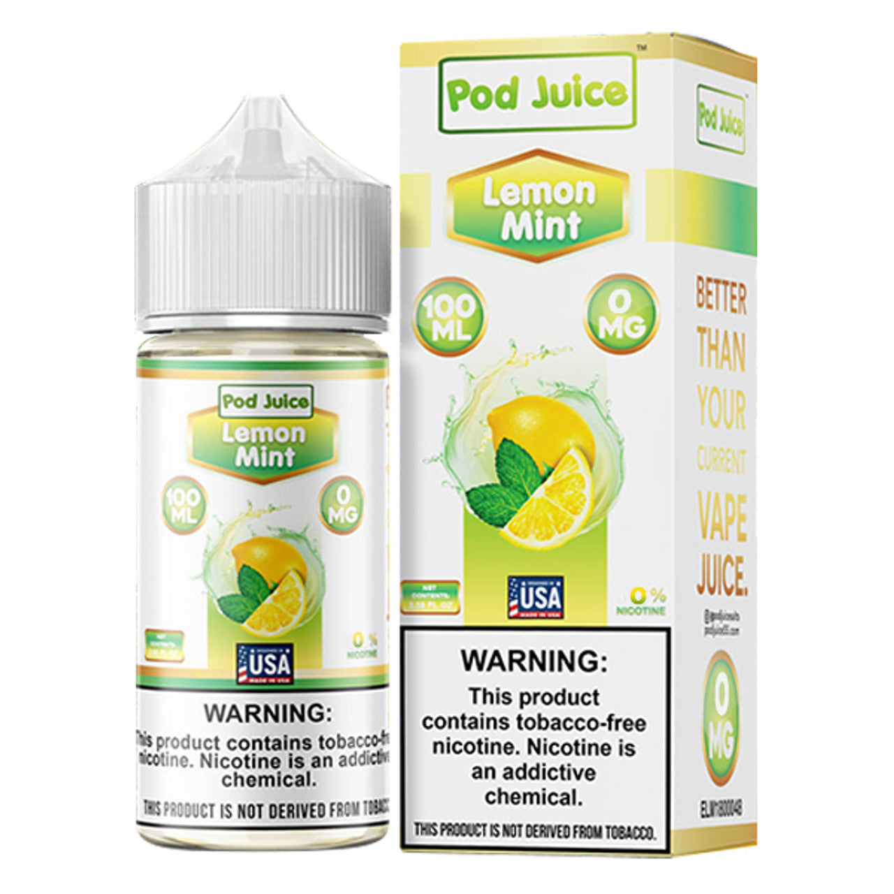 Pod Juice TFN Hyde Series E-Liquid  100mL (Freebase) Lemon Mint  with Packaging