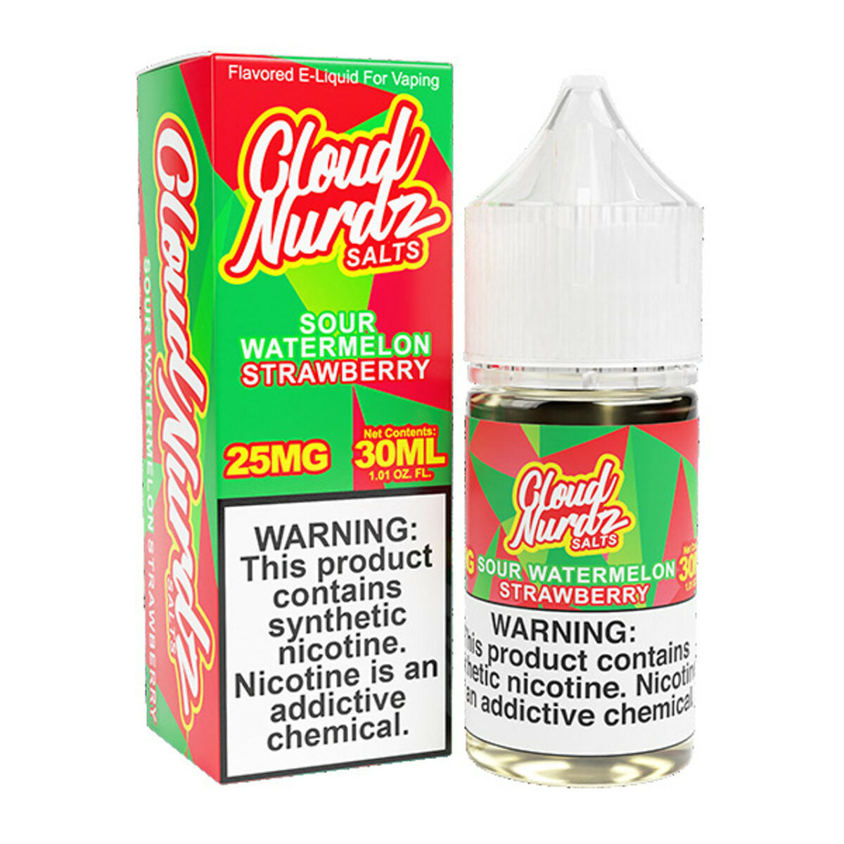 Cloud Nurdz Salt Series E-Liquid 30mL Sour Watermelon Strawberry with packagingh 