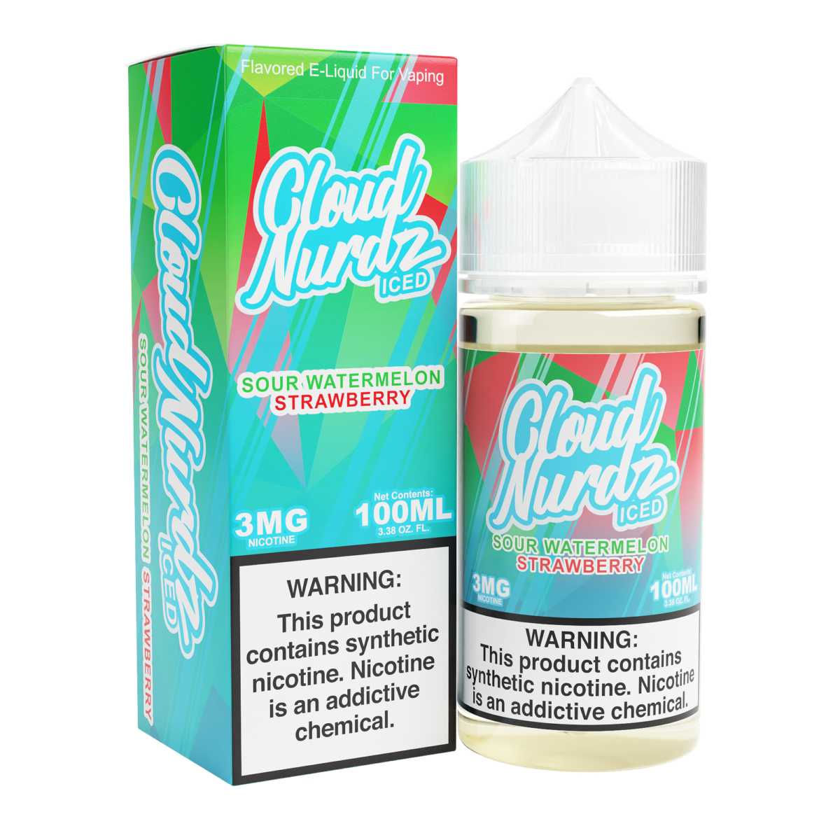 Cloud Nurdz Series E-Liquid 100mL Sour Watermelon Strawberry Ice with packaging