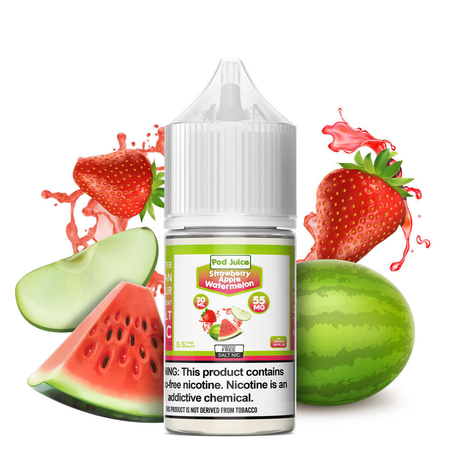 Pod Juice Salt Series E-Liquid 30mL Strawberry Apple Watermelon bottle