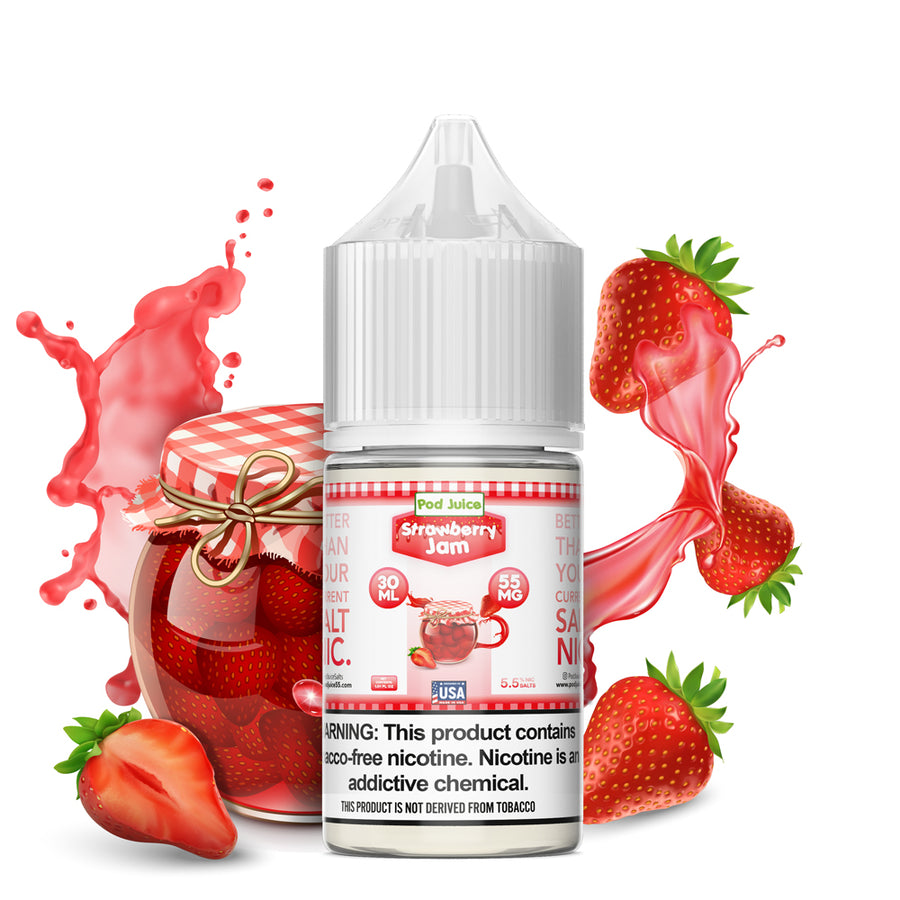 Pod Juice Salt Series E-Liquid 30mL Strawberry jam bottle