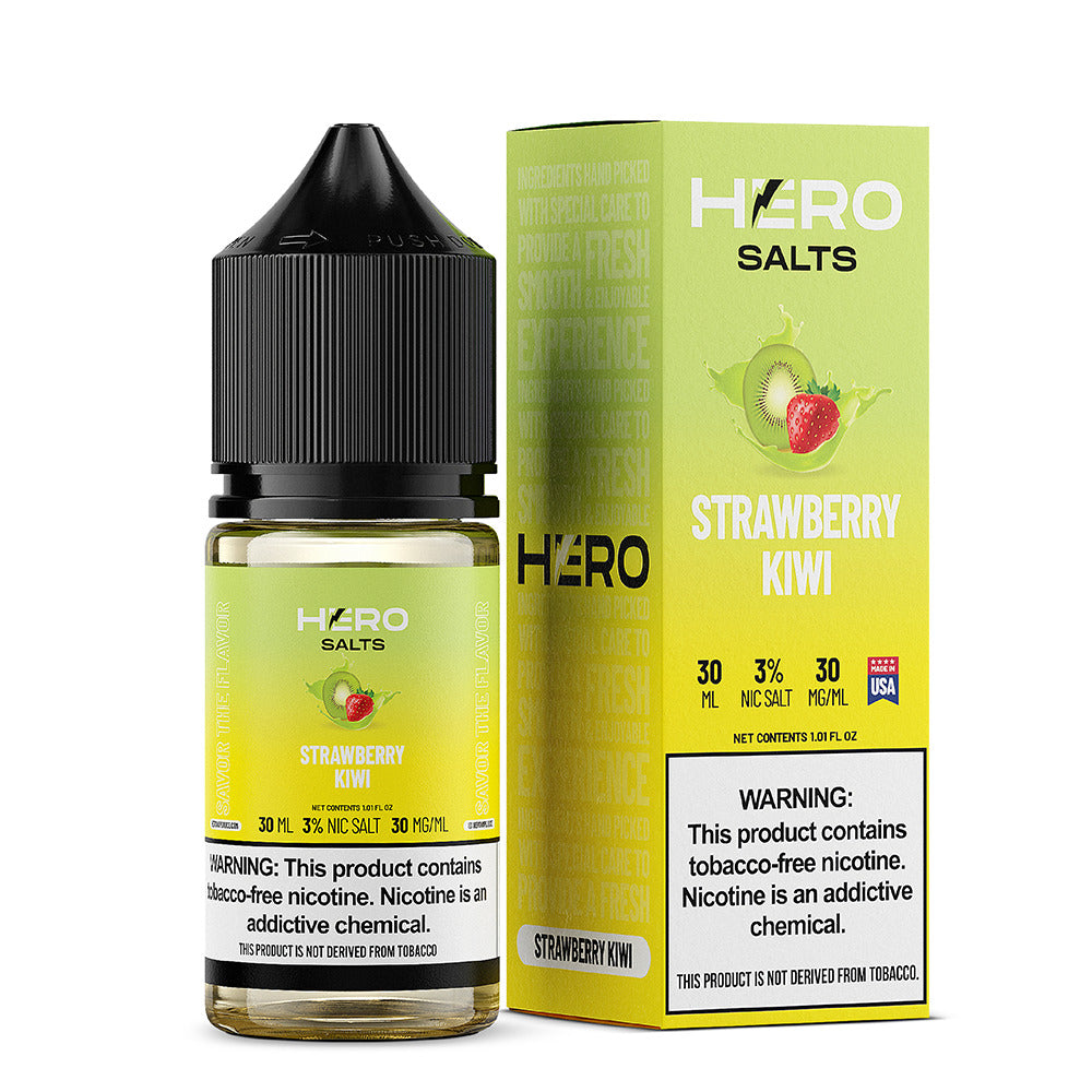 Hero E-Liquid 30mL (Salts) | 30mg Strawberry Kiwi with packaging