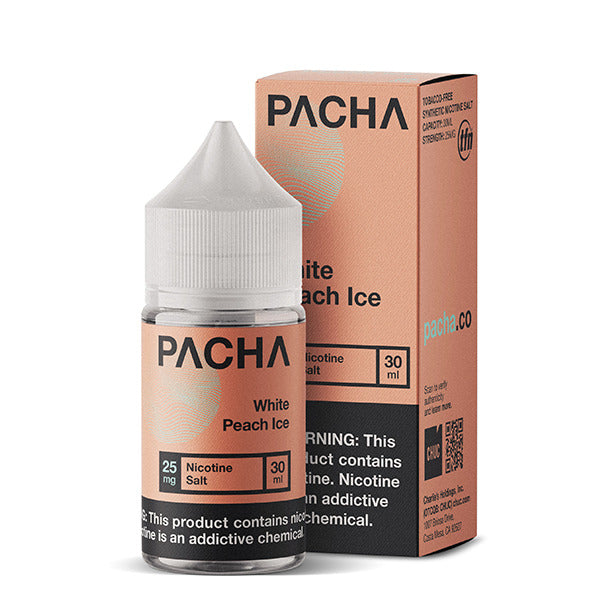 Pachamama TFN Salt Series E-Liquid 30mL (Salt Nic) | White Peach Ice with packaging